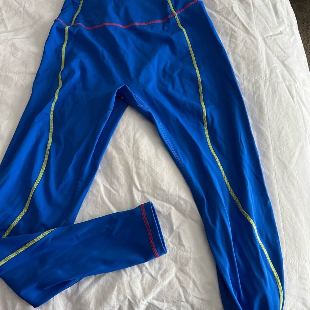 Buffbunny Blue Leggings with Neon Details